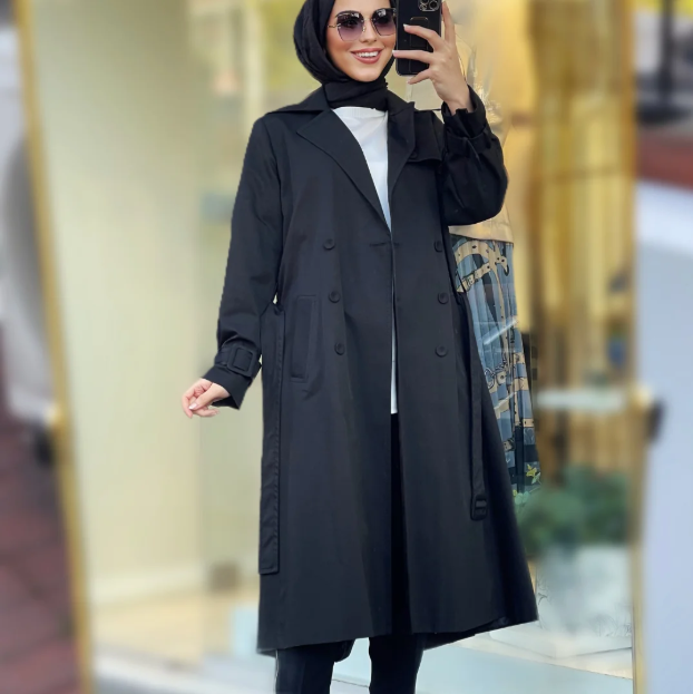 BELDEN KEMERLİ DÜĞME DETAYLI TRENÇ