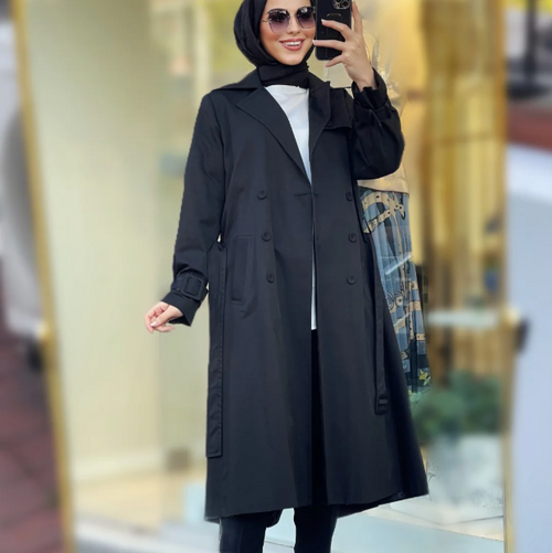 BELDEN KEMERLİ DÜĞME DETAYLI TRENÇ