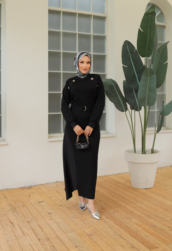 DÜĞME DETAYLI  ELBİSE