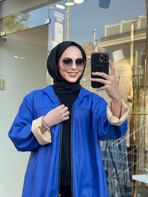 KAPŞONLU UZUN DERİ CEKET