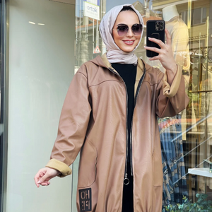 KAPŞONLU UZUN DERİ CEKET