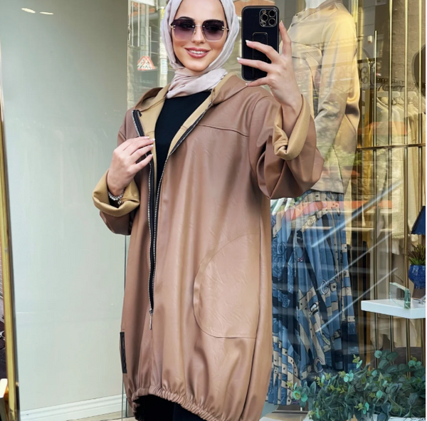 KAPŞONLU UZUN DERİ CEKET