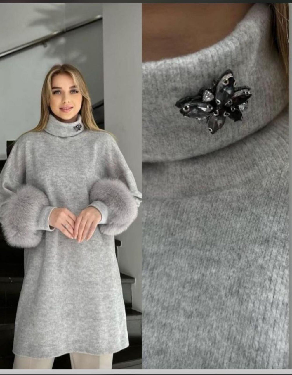 KOL KÜRK DETAYLI TRİKO TUNİK