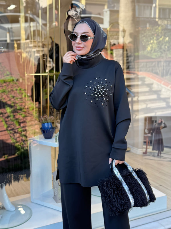 SCUBA İNCİLİ TAŞLI SWEATSHİRT