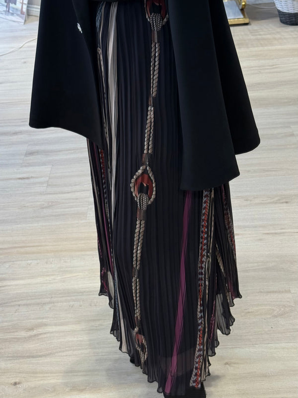 ŞİFON BOYUNA ZİNCİR PLİSE ETEK